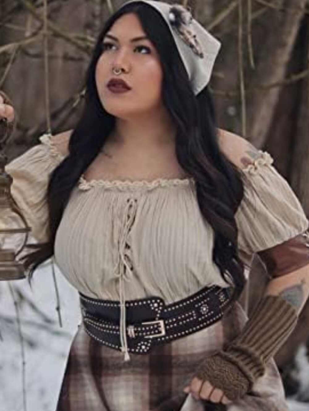 Belle Poque NEW Victorian Gothic Renaissance Peasant Blouse 2XL lace up smocked